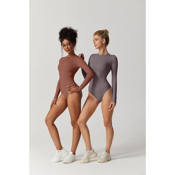 Women Knot Front Long Sleeve Crew Neck Sexy Tops Smoke Cloud Collection Bodysuit - Picture 5 of 6